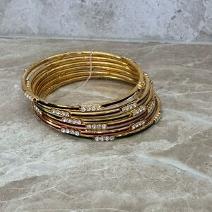 NWOT Gold-Tone Multicolor Enamel Stackable Bangle Set with Crystal Accents Red